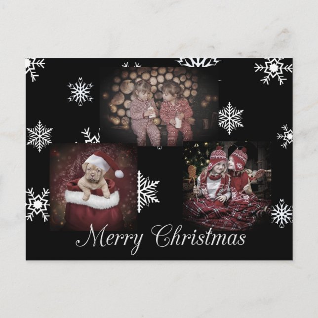 Carte Postale Noir Joyeux Noël Photo personnalisée (Devant)