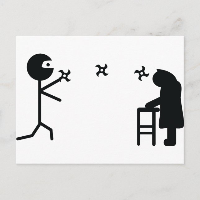 Carte Postale noir mauvais ninja combat mamie (Devant)