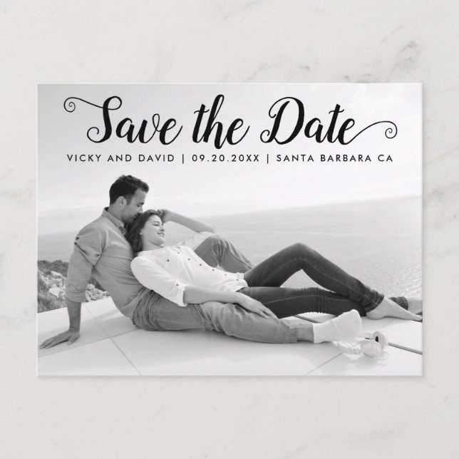 Carte Postale Noir moderne mariage Enregistrer la photo Date (Devant)