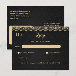 Carte Postale Noir Or Lace Mariage RSVP Pour Correspondance Inv