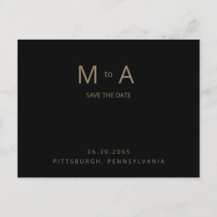 Carte Postale Noir & Or Monogramme mariage Enregistrer la date