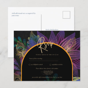 Carte Postale Noir Peacock Jewel Tones Floral Mariage