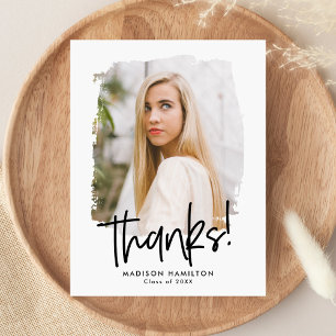Carte Postale Noir   Preppy Script Photo Graduation Merci