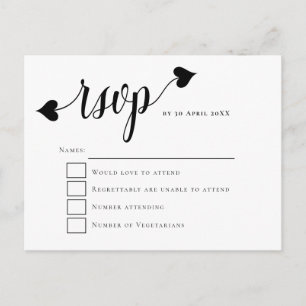 Carte Postale Noir Script Coeur Laver Mariage RSVP