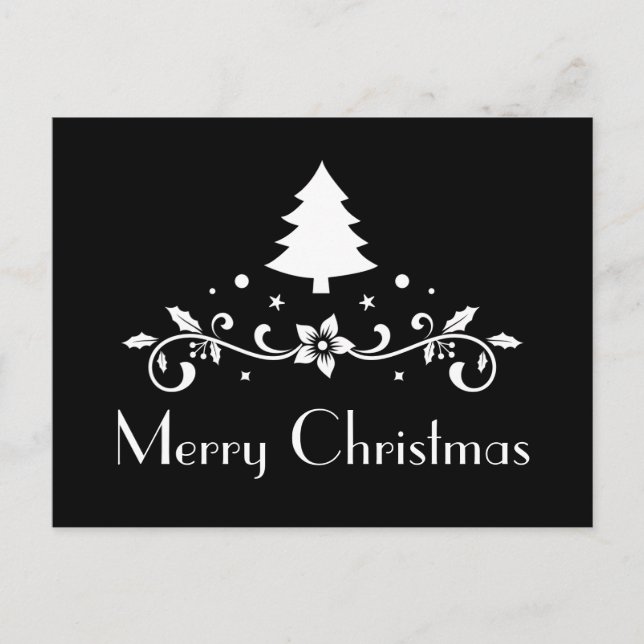 Carte Postale Noir simple et blanc Joyeux Noël (Devant)