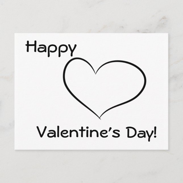 Carte postale noire et blanche de Saint-Valentin (Devant)