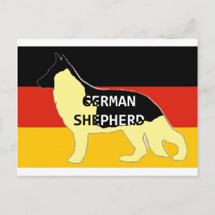 Carte Postale nom berger allemand silhouette sur le drapeau noir