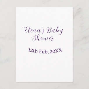 Carte Postale nom date de baby shower violet élégant simple