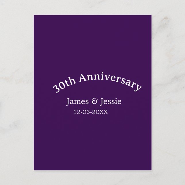 Carte Postale nom de date d'anniversaire de mariage 30 ans simpl (Devant)