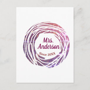 Carte Postale nom de Mme rose bordeaux bordure depuis année mari