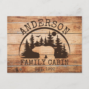 Carte Postale Nom du Cabine de famille Personnalisé en bois rust