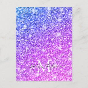 Carte Postale Nom du monogramme de la Parties scintillant rose e