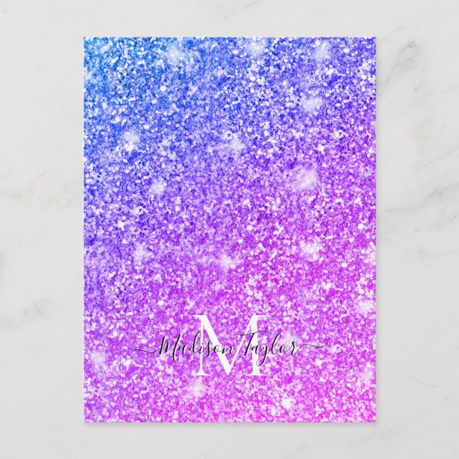 Carte Postale Nom du monogramme de la Parties scintillant rose e (Devant)