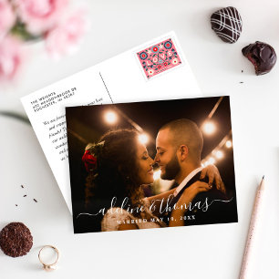Carte Postale Nom du script Photo de remerciement de mariage au 