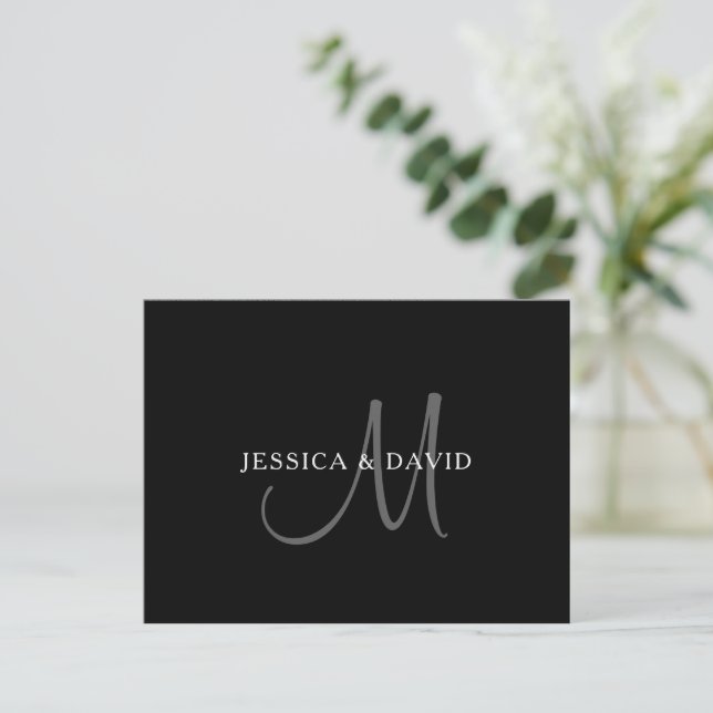Carte Postale Nom élégant Monogramme | Blanc noir et gris (Debout devant)
