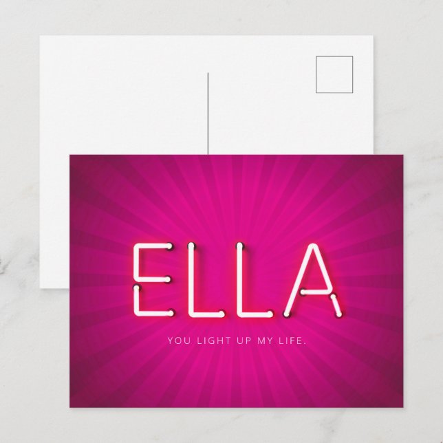 Carte Postale Nom Ella dans les néons brillants (Devant / Derrière)