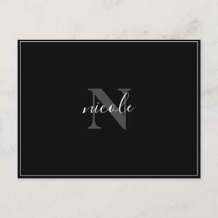 Carte Postale Nom et initial noir et blanc minimaliste moderne m