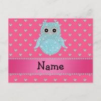 Nom personnalisé bling hibou diamants coeurs roses