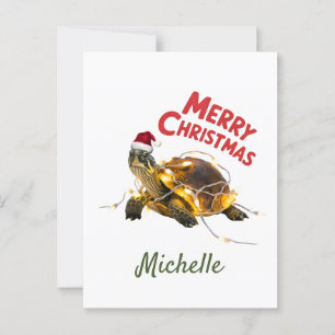 Carte Postale Nom personnalisé Joyeuse tortue de Noël à Père Noë
