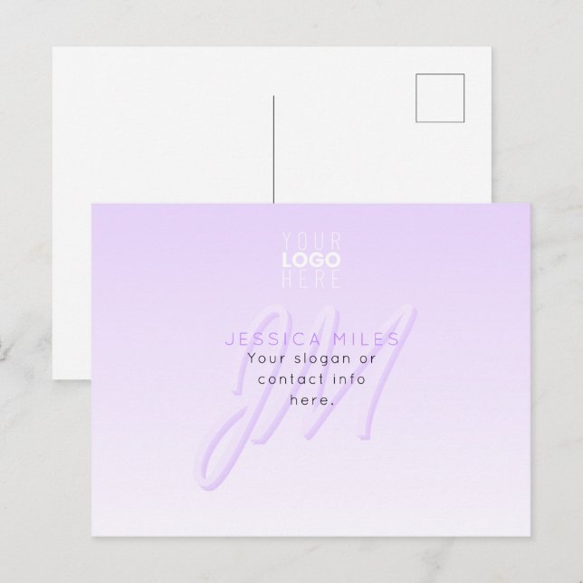 Carte Postale Nom professionnel et Modèle Slogan | Violet clair (Devant / Derrière)