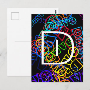 Carte Postale Nom rétro-moderne et monogramme Couleurs vives et 