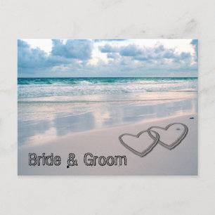 Carte Postale Noms de mariée et de chambre écrits dans le sable