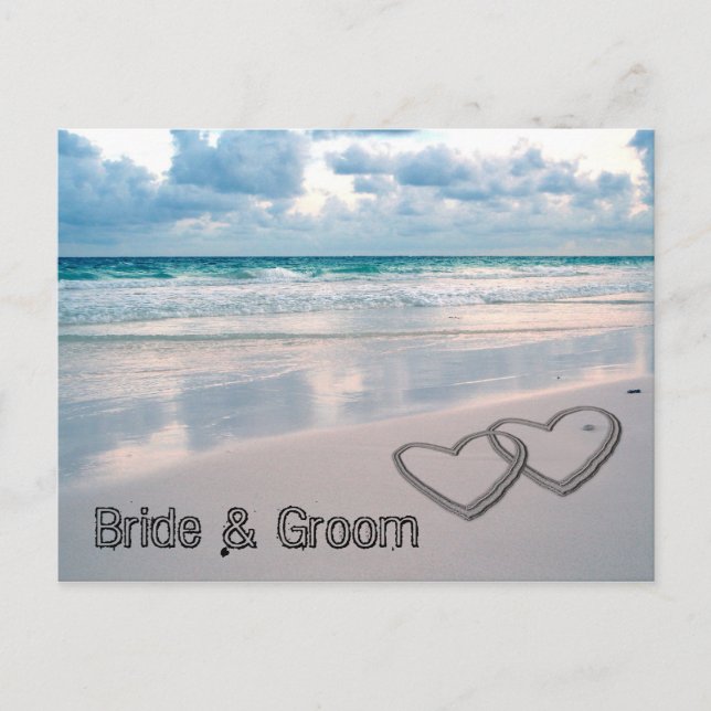 Carte Postale Noms de mariée et de chambre écrits dans le sable (Devant)