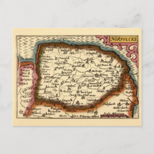 Carte Postale Norfolk "Norfolcke" Comté Angleterre Ancien Atlas 