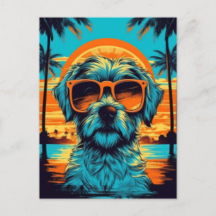 Carte Postale Norfolk Terrier avec lunettes de soleil à la plage