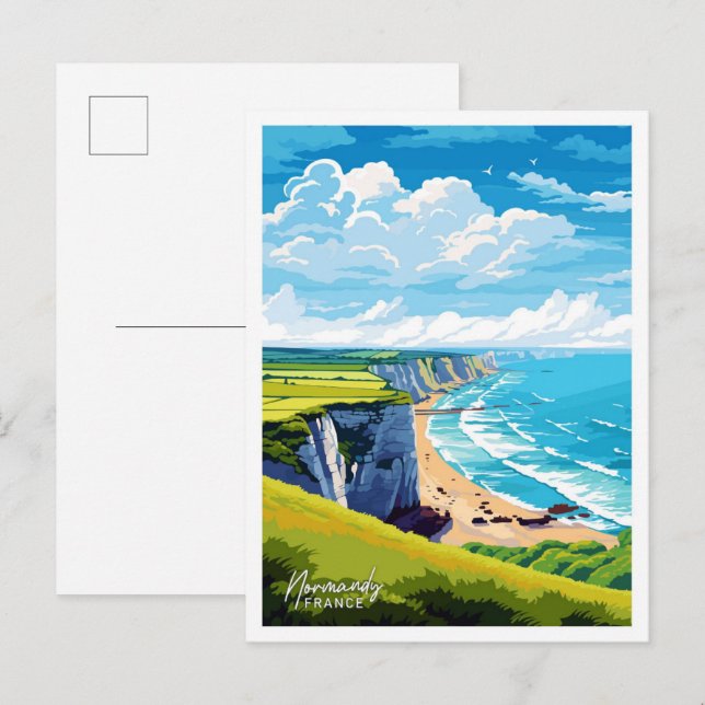 Carte Postale Normandie France Art Travel Illustration Vintage (Devant / Derrière)