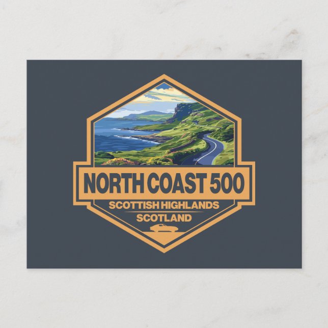 Carte Postale North Coast 500 Scotland Travel Art Badge (Devant)
