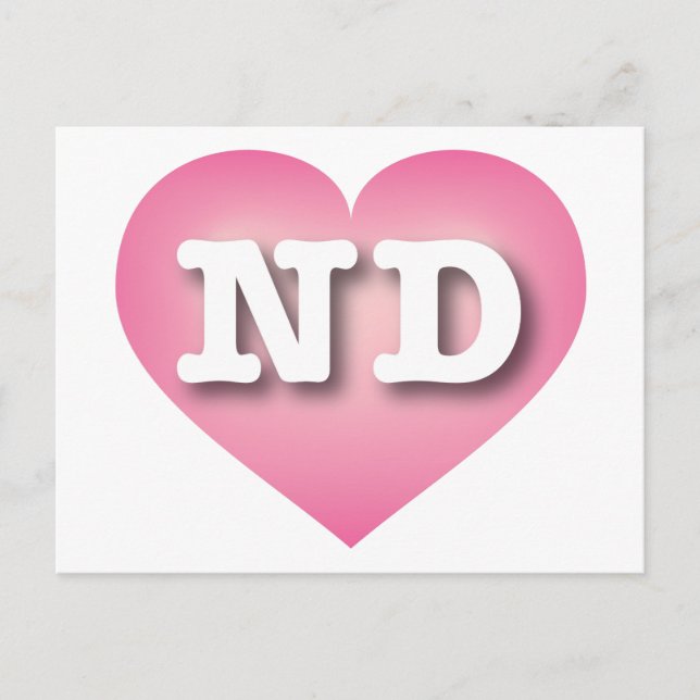 Carte Postale North Dakota Pink Fade Heart - J'aime ND (Devant)