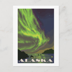 Carte Postale Northern Lights and Orcas - Sewing, Alaska