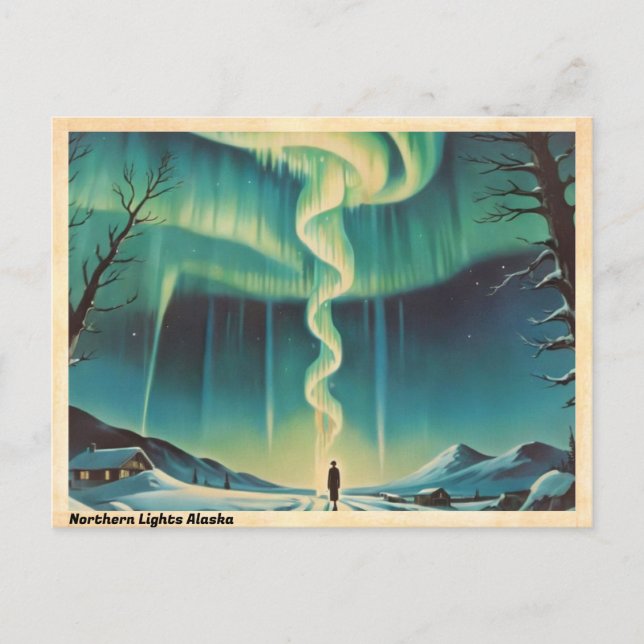 Carte Postale Northern Lights Vintage voyage de l'Alaska (Devant)