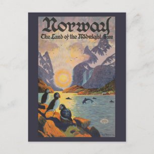 Carte Postale Norvège Terre du Poster vintage du soleil de minui
