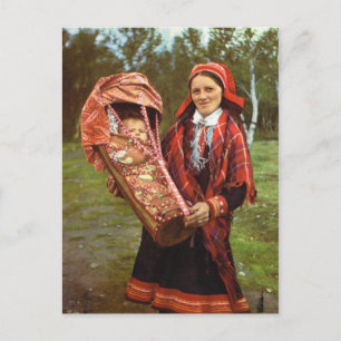 Carte Postale Norvège vintage, mère sami et bébé, Laponie