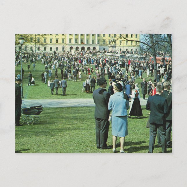 Carte Postale Norvège vintage, Oslo, jardins du Palais (Devant)