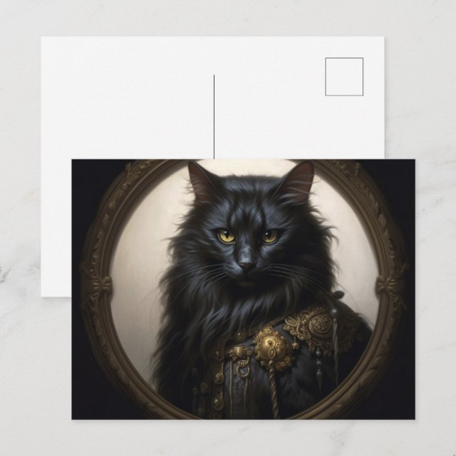 Carte Postale Norwegian Forest black Cat (Devant / Derrière)
