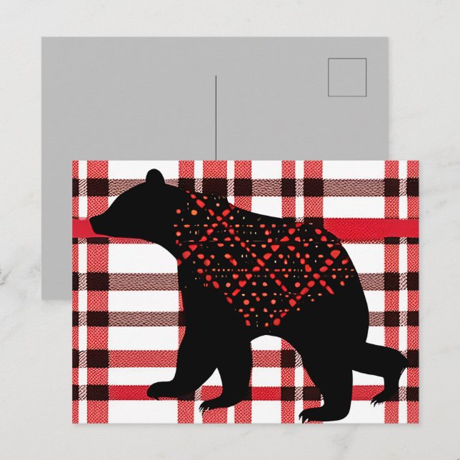 Carte Postale Norwood Rustique Ours Noir Silhouette Sur Plaid (Devant / Derrière)