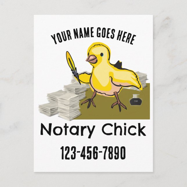 Carte Postale Notaire poulet plume jaune personnalisée (Devant)