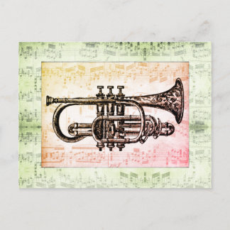 Carte Postale Notes de trompette et de musique