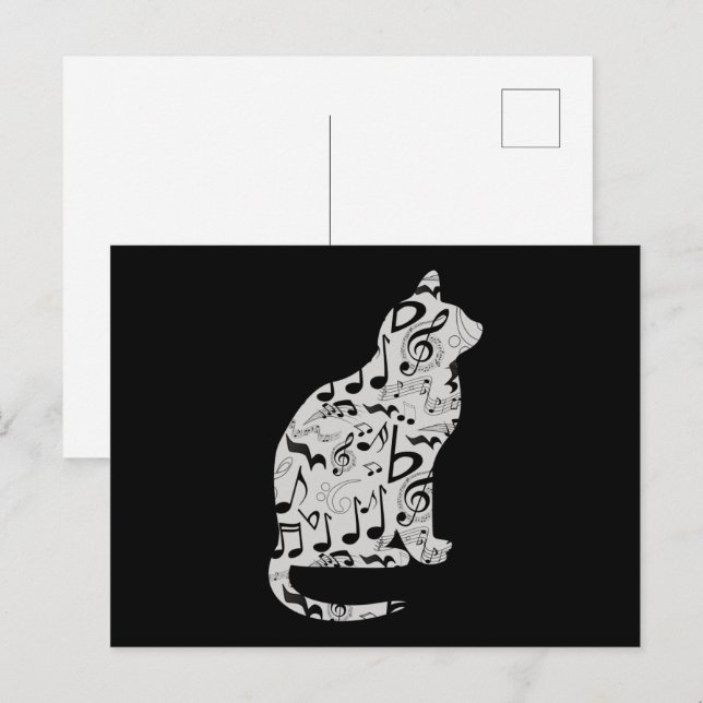 Carte Postale Notes musicales Amoureux des chats - Musicien mini (Devant / Derrière)