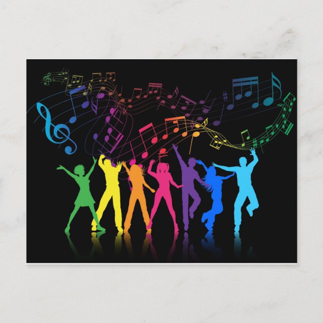 Carte Postale Notes musicales colorées et danseurs (Devant)