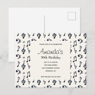 Carte Postale Notes musicales mignonnes Motif Invitation d'anniv
