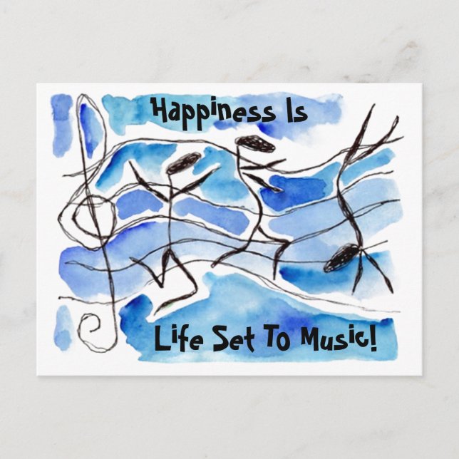 Carte Postale Notes Musicales PC Happiness Is Life Set To Music! (Devant)