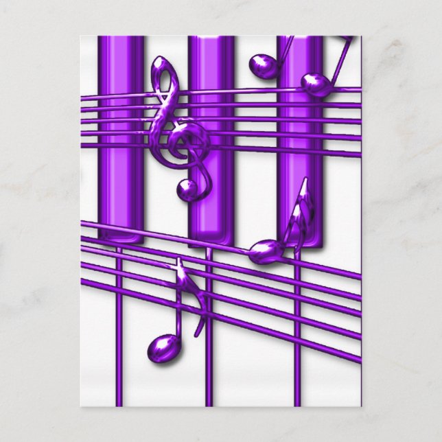 Carte Postale Notes musicales pour piano violet (Devant)