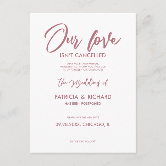 Carte Postale Notre amour n’est pas annulé le report Mariage (Devant)