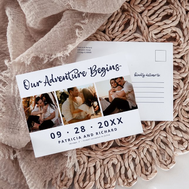 Carte Postale Notre Aventure Commence 3-Photos Mariage Save The  (Créateur téléchargé)
