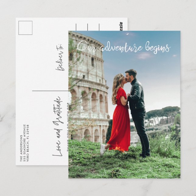 Carte Postale Notre aventure commence Lune de miel Mariage Merci (Devant / Derrière)