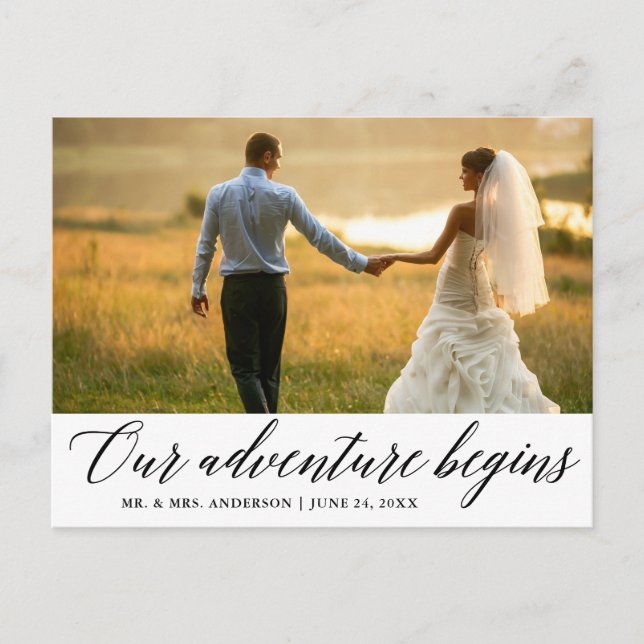 Carte Postale Notre aventure commence Mariage Calligraphie (Devant)